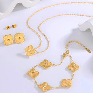 Stainless Steel 18k Gold-Plated Clover Jewelry Set | Anti-Tarnish, Waterproof, Hypoallergenic | Necklace & Earrings for Girls and Women