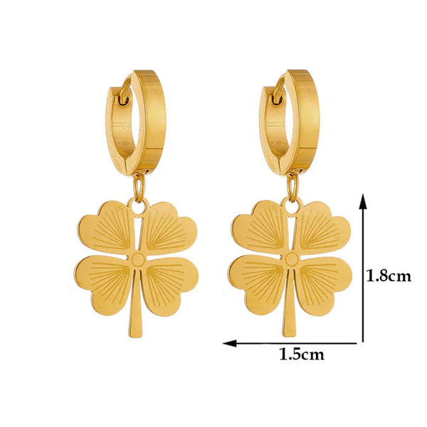 18k Gold-Plated Clover Drop Earrings | Anti-Tarnish, Waterproof, Hypoallergenic, Stainless Steel