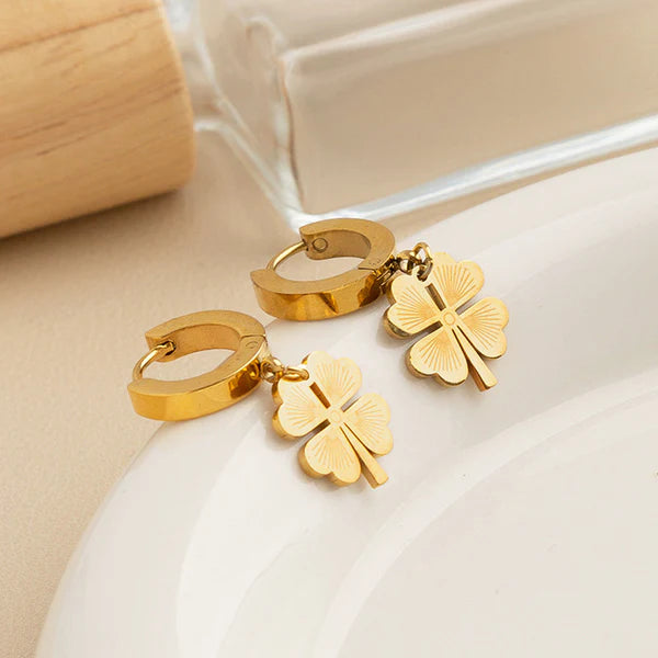 18k Gold-Plated Clover Drop Earrings | Anti-Tarnish, Waterproof, Hypoallergenic, Stainless Steel