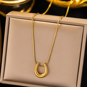 18k Gold-Plated round Geometric Pendant Necklace | Anti-Tarnish, Waterproof, Hypoallergenic Stainless Steel Jewelry for Women