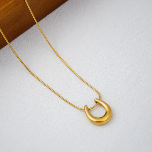 18k Gold-Plated round Geometric Pendant Necklace | Anti-Tarnish, Waterproof, Hypoallergenic Stainless Steel Jewelry for Women