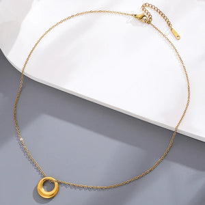 18k Gold-Plated Circle Pendant Necklace | Anti-Tarnish, Waterproof, Hypoallergenic Stainless Steel Jewelry for Women
