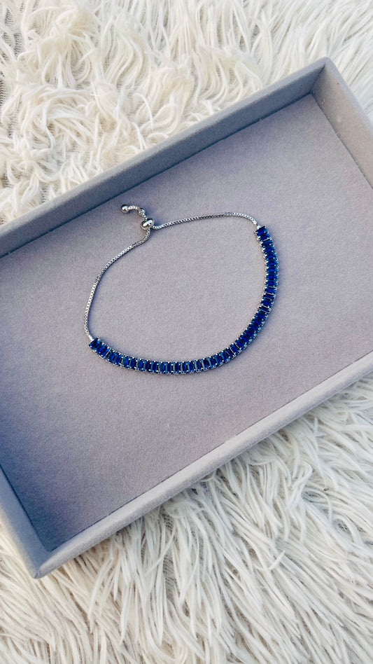 Royal Blue Matrix Rectangular Cut Tennis Bracelet| Silver-Plated Anti-Tarnish Cubic Zirconia | Elegant Statement Jewelry