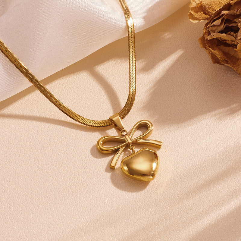 Bow Knot Heart Themed Pendant
Necklace | 18k Gold Plated| Stainless Steel| Anti-Tarnish | Water-proof