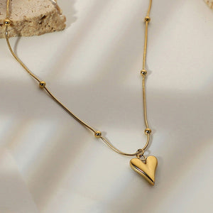 Heart Necklace With Beaded Chain - 18k Gold Plated Stainless Steel| Anti-Tarnish | Water-proof