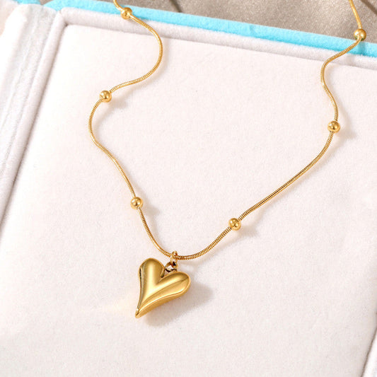 Heart Necklace With Beaded Chain - 18k Gold Plated Stainless Steel| Anti-Tarnish | Water-proof