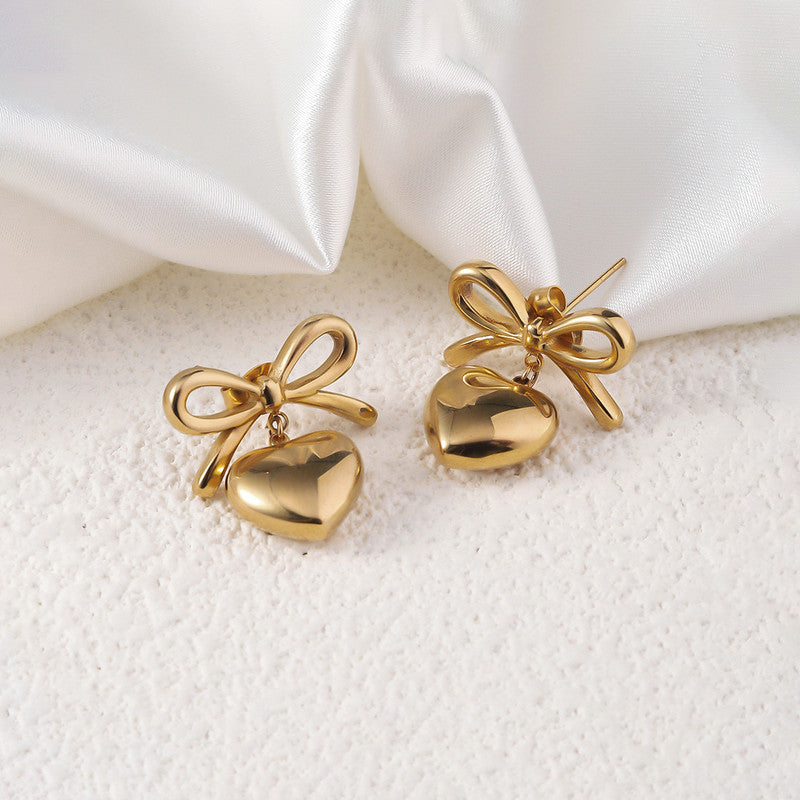 18k Gold Plated Anti Tarnish Bow-Heart Themed Earrings| Stainless Steel| Hypoallergenic | Waterproof
