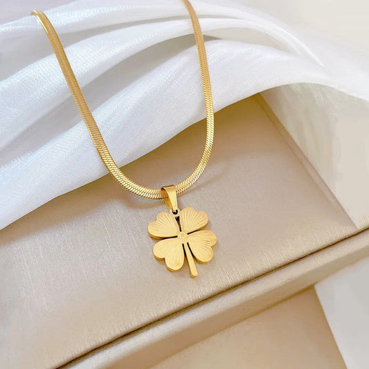 Golden Clover Pendant with Premium Snake Chain Necklace | Gold Plated Stainless Steel| Anti-Tarnish | Water-proof