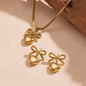 18k Gold Plated Bow-Heart Themed Jewellery Set - Anti-Tarnish| Hypoallergenic | Stainless Steel | Waterproof