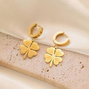 18k Gold-Plated Clover Drop Earrings | Anti-Tarnish, Waterproof, Hypoallergenic, Stainless Steel