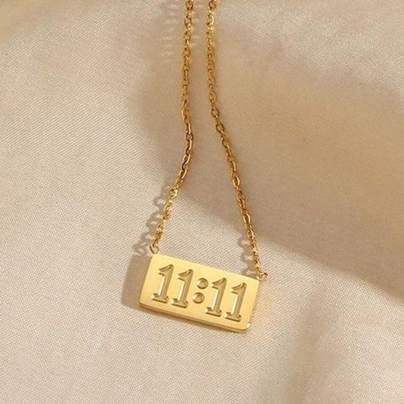 18k Gold-Plated 11:11 Angel Pendant – Make a Wish Necklace | Anti-Tarnish Stainless Steel, Waterproof & Sweat-Proof