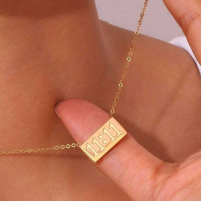 18k Gold-Plated 11:11 Angel Pendant – Make a Wish Necklace | Anti-Tarnish Stainless Steel, Waterproof & Sweat-Proof