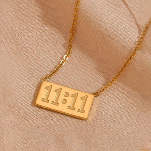 18k Gold-Plated 11:11 Angel Pendant – Make a Wish Necklace | Anti-Tarnish Stainless Steel, Waterproof & Sweat-Proof
