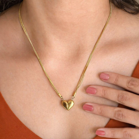18K Gold-Plated Magnetic Heart Separable Pendant Necklace | Anti-Tarnish Stainless Steel