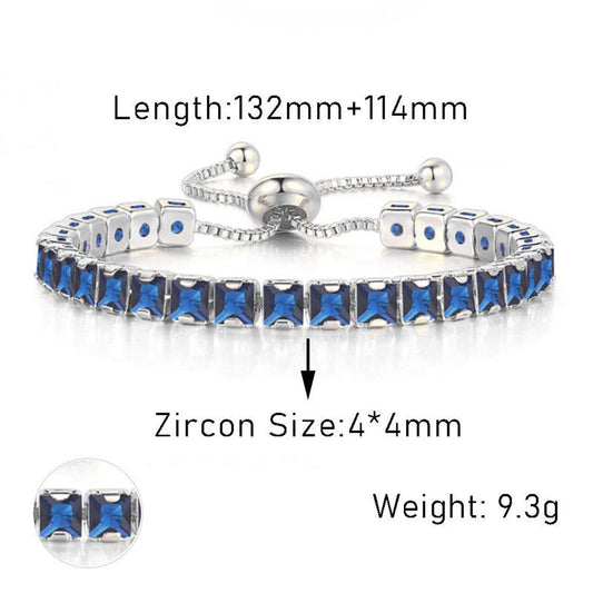 Royal Blue Matrix Square Cut Tennis Bracelet | Silver-Plated Anti-Tarnish Cubic Zirconia | Elegant Statement Jewelry