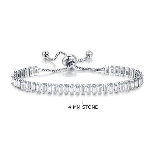 White Matrix Rectangular Cut 4mm Tennis Bracelet| Silver-Plated Anti-Tarnish Cubic Zirconia | Elegant Statement Jewelry
