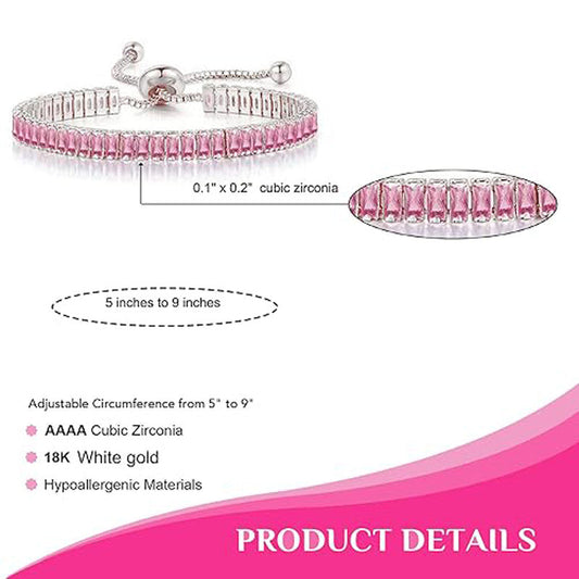 Pink Matrix Rectangular Cut Tennis Bracelet| Silver-Plated Anti-Tarnish Cubic Zirconia | Elegant Statement Jewelry