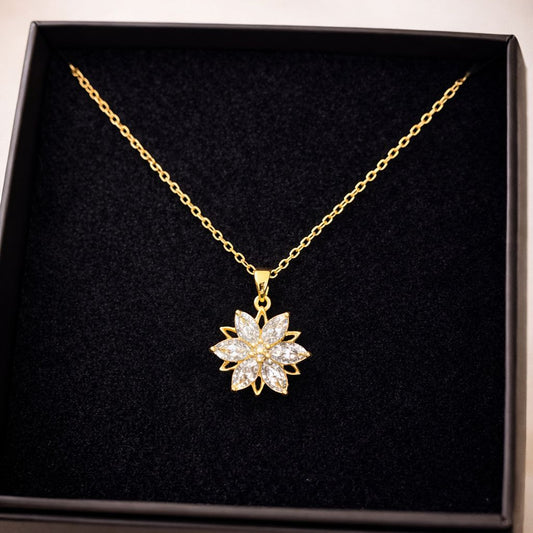 18K Gold-Plated Rotating Bloom Flower Necklace | Anti-Tarnish, Waterproof, Hypoallergenic Stainless Steel Jewelry for Women