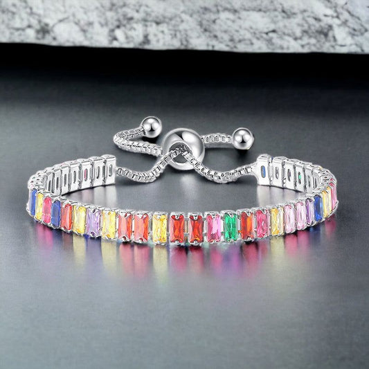 Multicolor Matrix Tennis Bracelet | Silver-Plated Anti-Tarnish Cubic Zirconia | Trending Statement Jewelry
