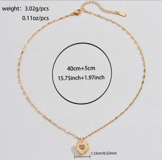18K Gold-Plated Heart Pendant Necklace with Coffee Bean Chain | Waterproof & Anti-Tarnish Stainless Steel