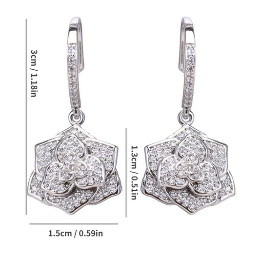 Rose Bloom Silver Plated American Diamond Drop Earrings| Anti-Tarnish| Water Proof