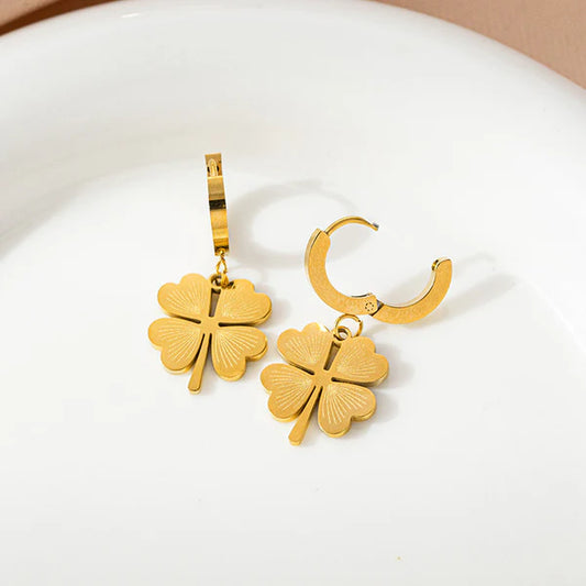 18k Gold-Plated Clover Drop Earrings | Anti-Tarnish, Waterproof, Hypoallergenic, Stainless Steel