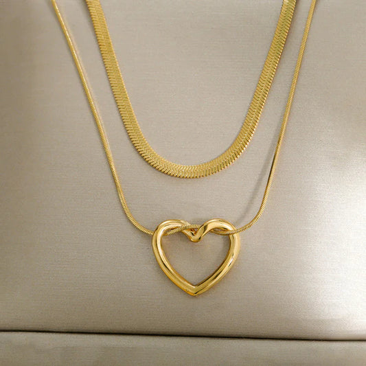 18k Gold-Plated Heart Layered Necklace | Anti-Tarnish, Waterproof, Hypoallergenic Stainless Steel