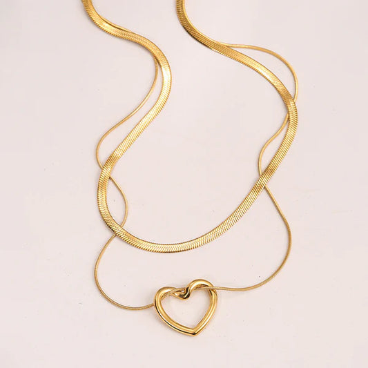 18k Gold-Plated Heart Layered Necklace | Anti-Tarnish, Waterproof, Hypoallergenic Stainless Steel