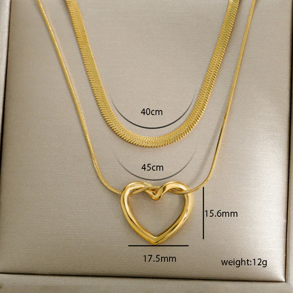 18k Gold-Plated Heart Layered Necklace | Anti-Tarnish, Waterproof, Hypoallergenic Stainless Steel
