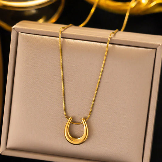 18k Gold-Plated round Geometric Pendant Necklace | Anti-Tarnish, Waterproof, Hypoallergenic Stainless Steel Jewelry for Women
