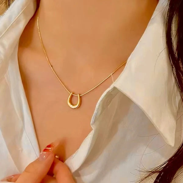 18k Gold-Plated round Geometric Pendant Necklace | Anti-Tarnish, Waterproof, Hypoallergenic Stainless Steel Jewelry for Women
