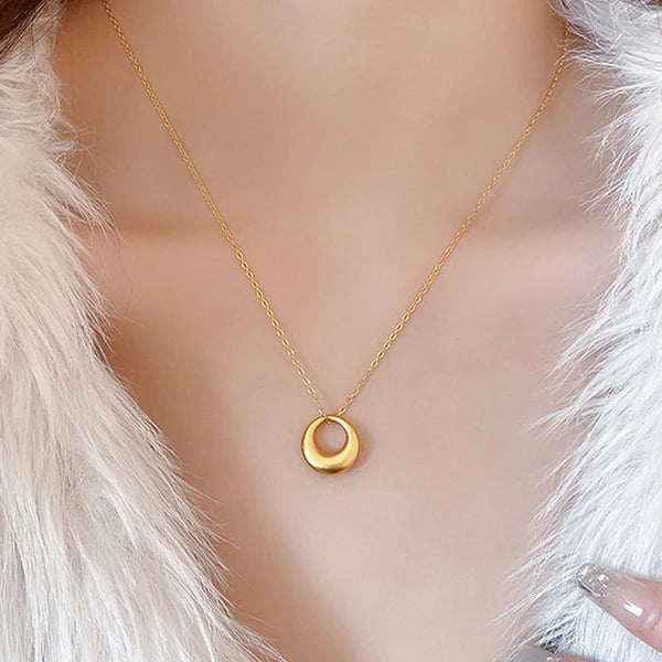 18k Gold-Plated Circle Pendant Necklace | Anti-Tarnish, Waterproof, Hypoallergenic Stainless Steel Jewelry for Women