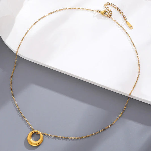 18k Gold-Plated Circle Pendant Necklace | Anti-Tarnish, Waterproof, Hypoallergenic Stainless Steel Jewelry for Women