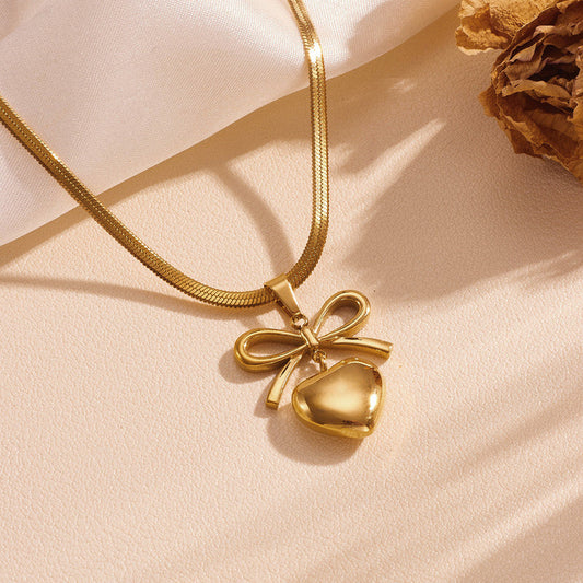 Bow Knot Heart Themed Pendant
Necklace | 18k Gold Plated| Stainless Steel| Anti-Tarnish | Water-proof