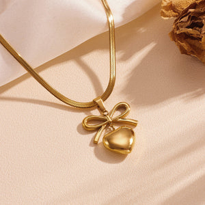 Bow Knot Heart Themed Pendant
Necklace | 18k Gold Plated| Stainless Steel| Anti-Tarnish | Water-proof