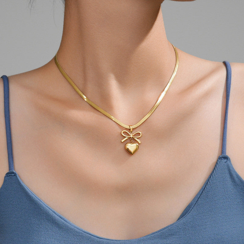 18k Gold Plated Bow-Heart Themed Jewellery Set - Anti-Tarnish| Hypoallergenic | Stainless Steel | Waterproof