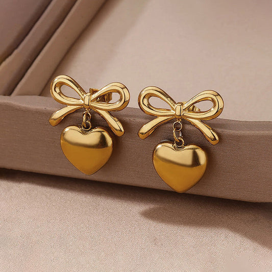 18k Gold Plated Anti Tarnish Bow-Heart Themed Earrings| Stainless Steel| Hypoallergenic | Waterproof