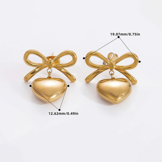 18k Gold Plated Anti Tarnish Bow-Heart Themed Earrings| Stainless Steel| Hypoallergenic | Waterproof