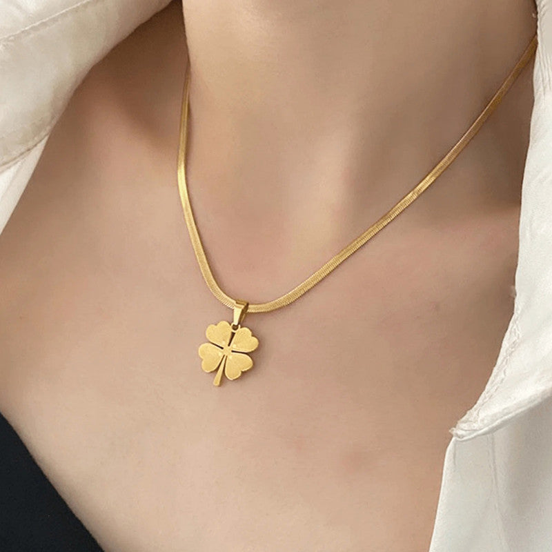 Golden Clover Pendant with Premium Snake Chain Necklace | Gold Plated Stainless Steel| Anti-Tarnish | Water-proof
