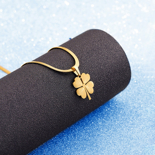 Golden Clover Pendant with Premium Snake Chain Necklace | Gold Plated Stainless Steel| Anti-Tarnish | Water-proof