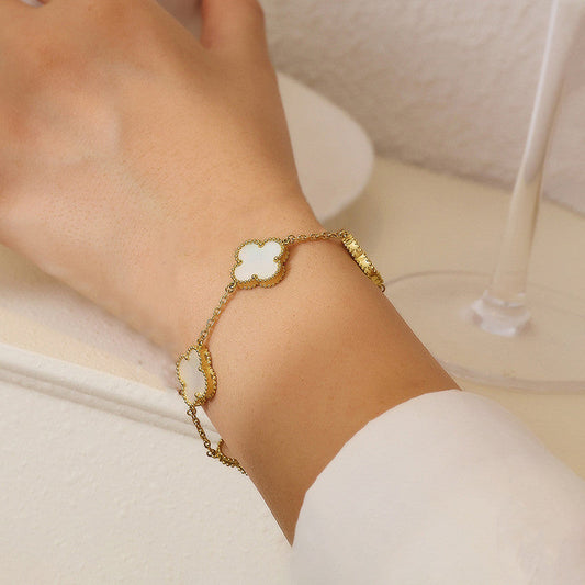 18k Gold Plated White Clover Bracelet - Anti Tarnish| Stainless Steel | hypoallergenic | Waterproof