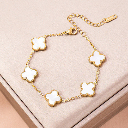 18k Gold Plated White Clover Bracelet - Anti Tarnish| Stainless Steel | hypoallergenic | Waterproof