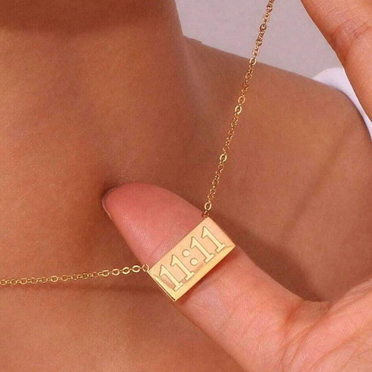 18k Gold-Plated 11:11 Angel Pendant – Make a Wish Necklace | Anti-Tarnish Stainless Steel, Waterproof & Sweat-Proof