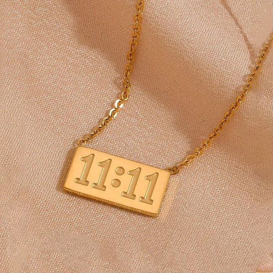 18k Gold-Plated 11:11 Angel Pendant – Make a Wish Necklace | Anti-Tarnish Stainless Steel, Waterproof & Sweat-Proof