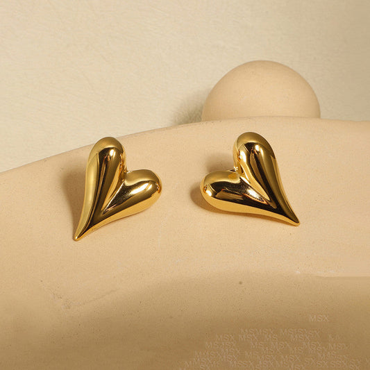 18k Gold-Plated Heart-Shaped Stud Earrings | 2.7cm x 2.3cm | Anti-Tarnish, Waterproof, Hypoallergenic Stainless Steel