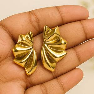 18k Gold-Plated Radiant Leaf Drop Earrings | Anti-Tarnish, Waterproof, Hypoallergenic Stainless Steel Jewelry for Women