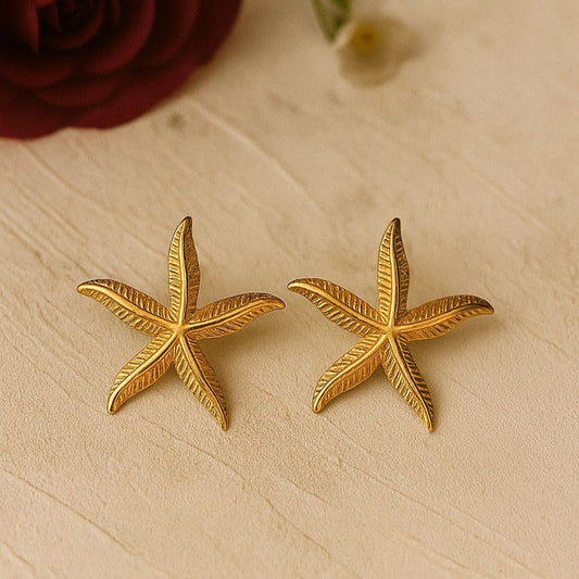 Starfish Pattern Earrings |18k Gold-Plated, Anti-Tarnish, Waterproof, Hypoallergenic Stainless Steel Jewelry for Women