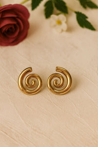 18k Gold-Plated Cosmic Swirl Stud Earrings | Anti-Tarnish, Waterproof, Hypoallergenic Stainless Steel Jewelry for Women