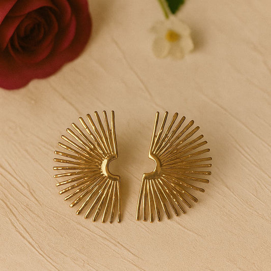 18k Gold-Plated Half Sunburst Earrings | Anti-Tarnish, Waterproof, Hypoallergenic Stainless Steel Jewelry for Women