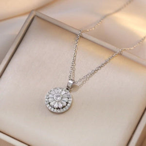 Silver-Plated White Zirconium Rotating Pendant Necklace | Anti-Tarnish, Waterproof & Hypoallergenic